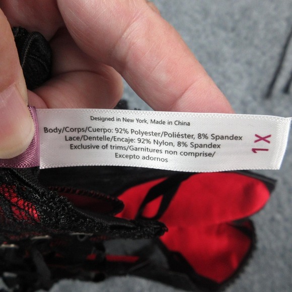 Adore Me Corset Bustier Set Womens 1X Black Lace Satin Garter Thong Lingerie NWT - Picture 12 of 16